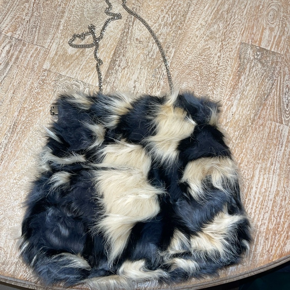 Mark Faux Fur Cream Black Gray Chain Purse
